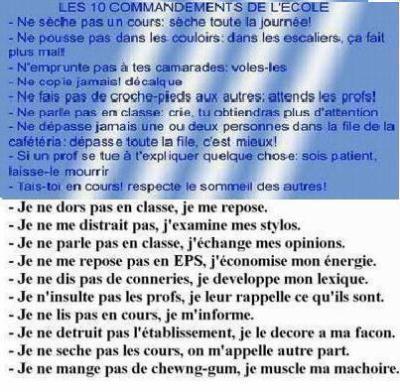les 10 commandements de l'école